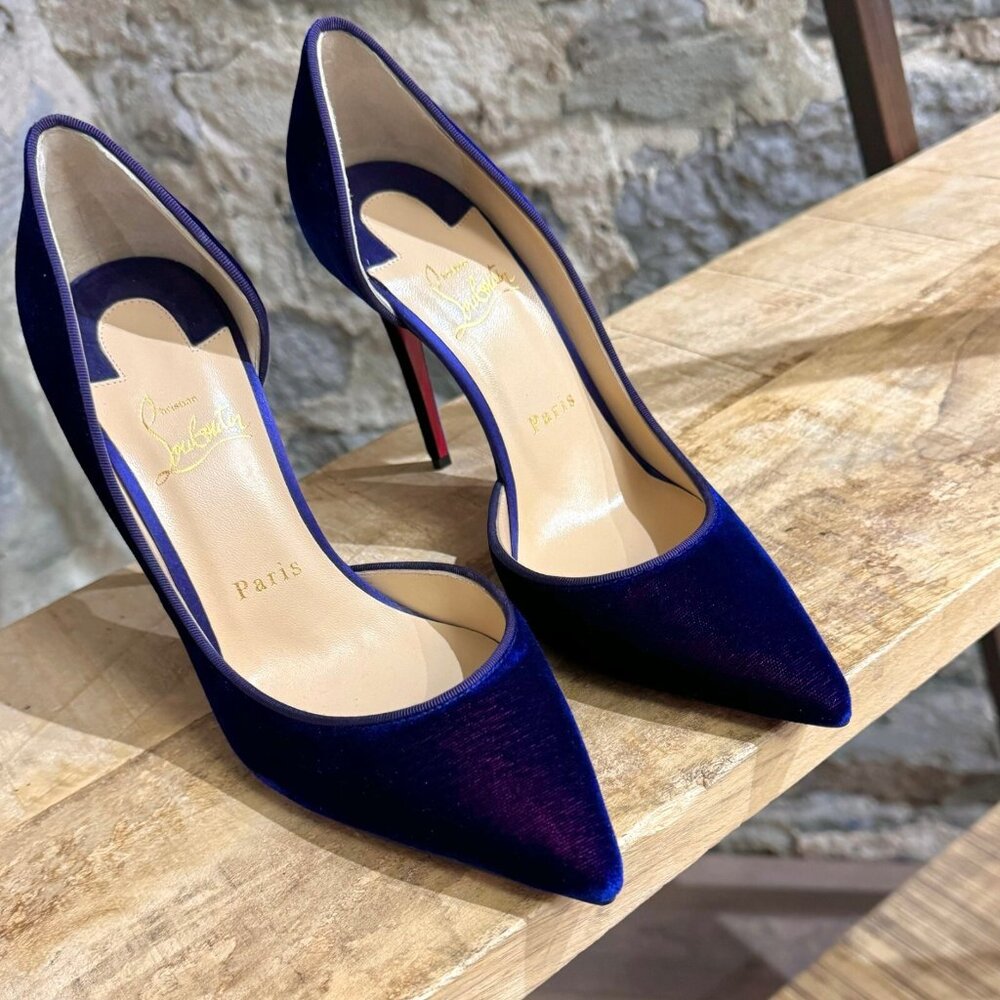Christian Louboutin Navy Blue Velvet Iriza 100 D'Orsay Pumps